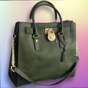 Michael Kors Hamilton North South Army Green Saffiano Leather Satchel FREE SHIP